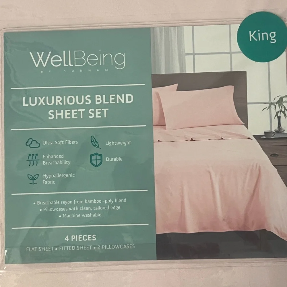 4 Pieces Sheet Set, King Size Flat Sheet, Fitted‎ Sheet, 2 Pillow Cases, New
